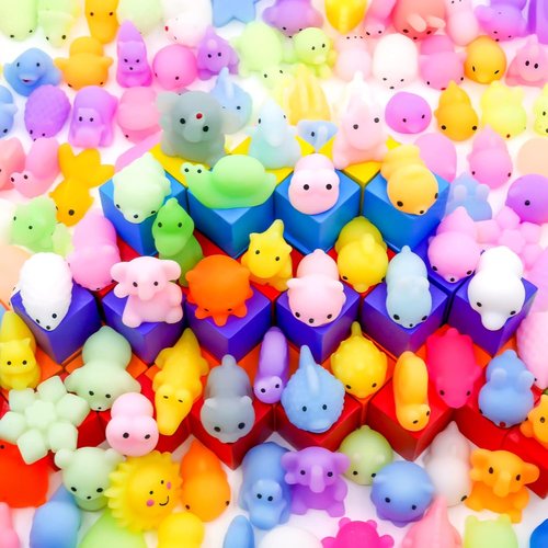 LENYOQIN Kawaii Squishies - 100 Pcs Mini Mochi Stress Relief Toys for Kids' Parties & Goodie Bags