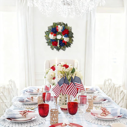 WANNA-CUL 24-Inch Patriotic Hydrangea Wreath - Red, White & Blue 4th of July Door Decor