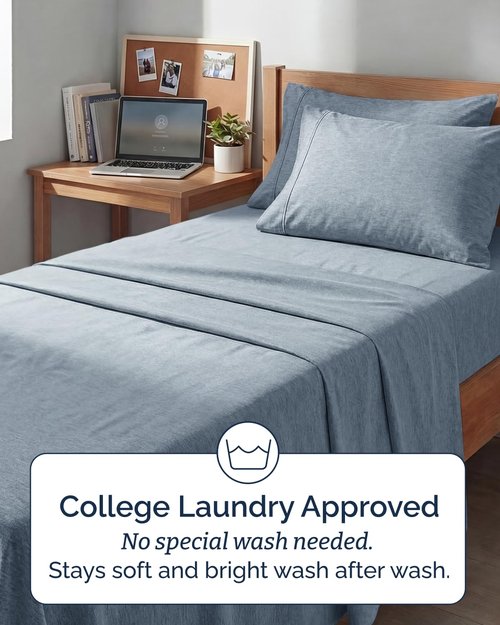 Extra Deep Twin XL Sheet Set - 4 Piece Breathable and Cooling Sheets - Hotel Luxury Bedding for Women, Men, Kids & Teens - Easy Secure Fit - Soft & Wrinkle Free - Extra Deep Pockets - Heathered Blue