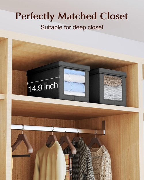 Homsorout Collapsible Storage Bins - Foldable 15-Inch Decorative Boxes with Lids & Side Window | 5-Pack, Black