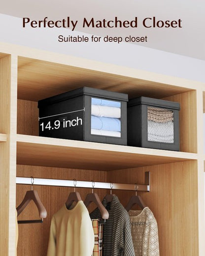 Homsorout Collapsible Storage Bins - Foldable 15-Inch Decorative Boxes with Lids & Side Window | 5-Pack, Black