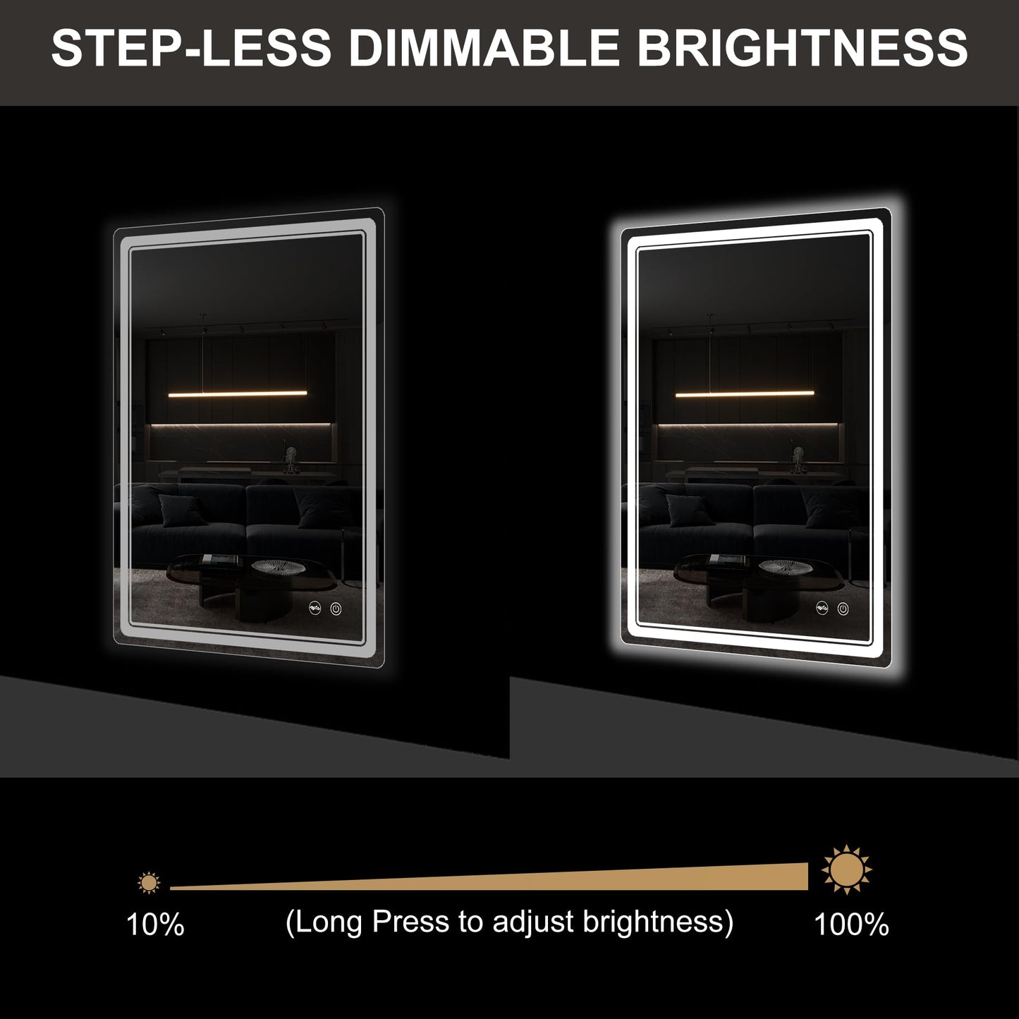 FORTENY Led Mirror for Bathroom Large LED Bathroom Makeup Mirror with Dimmable Lights, Anti-Fog, 27 x 36 inch