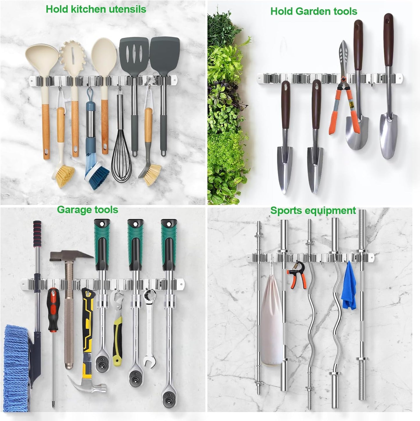 Voze Mop and Broom Holder - 5 Racks & 4 Hooks | Heavy-Duty Wall Mount Organizer for Home & Garage