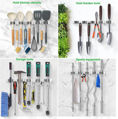 Voze Mop and Broom Holder - 5 Racks & 4 Hooks | Heavy-Duty Wall Mount Organizer for Home & Garage