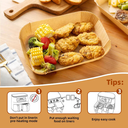 Ninja Foodi Air Fryer Paper Liners - 200 Disposable Rectangle Inserts for Dual Zone Air Fryers | 9'' x 6''