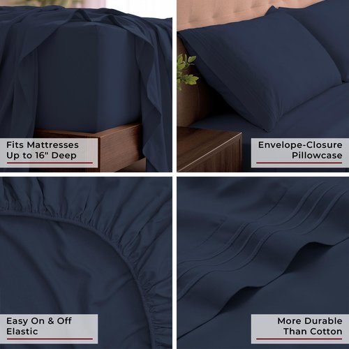 Mellanni King Sheets Set - 4 PC Iconic Collection Bedding - Hotel Luxury, Extra Soft, Cooling Bed Sheets - Wrinkle, Fade, Stain Resistant (King, Navy Blue)