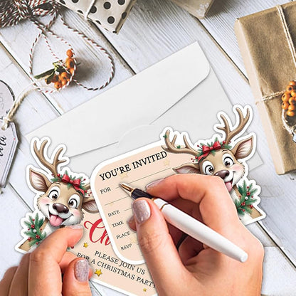 Christmas Elk Invitation Set with Envelopes & Stickers – 15 Cards, 15 Envelopes, 15 Seals