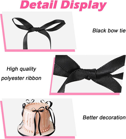 Yuanchu Black Cake Bows - 20pcs Vintage Bowknot Ribbons for Weddings & Parties | 2.7x4.3in