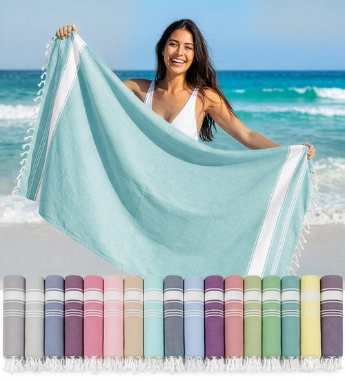LANE LINEN Extra Large Beach Towel, Beach Towels Oversized, Pre-Washed, No Shrink, Quick Dry Pool Towels, Stylish Light Beach Towel for Women, Absorbent & Sand Free Towel, 39"x71" - Aqua