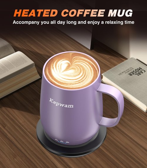 Kepwam Self Heating Coffee Mug, 16oz Smart Heated Coffee Mug, 150 Min Battery Life - Hot up to 149℉ Temperature Control Coffee Mug Warmer, Gifts for Women and Men