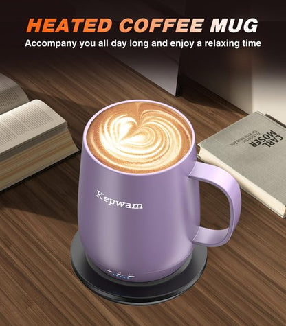 Kepwam Self Heating Coffee Mug, 16oz Smart Heated Coffee Mug, 150 Min Battery Life - Hot up to 149℉ Temperature Control Coffee Mug Warmer, Gifts for Women and Men