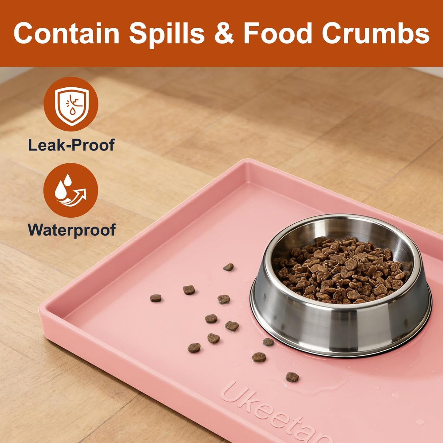 Skiennix Extra Thick Silicone Dog & Cat Feeding Mat - Waterproof, Non-Slip, 19” x 12”, Pink