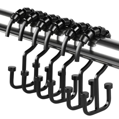 BBV Shower Curtain Hooks Rings, 12 Pcs Rust Resistant Metal Double Glide Shower Hooks for Bathroom Shower Rods Curtains(Black)