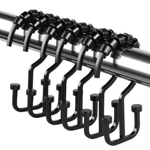 BBV Shower Curtain Hooks Rings, 12 Pcs Rust Resistant Metal Double Glide Shower Hooks for Bathroom Shower Rods Curtains(Black)