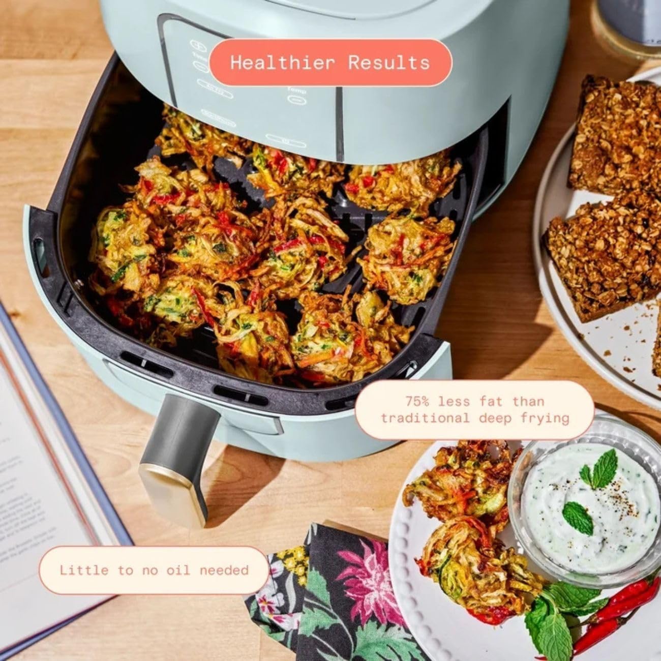 TurboCrisp 6-Quart Digital Air Fryer - Non-Stick, Dishwasher Safe, 4 Cooking Presets, 1750 Watt | Hydrangea Color