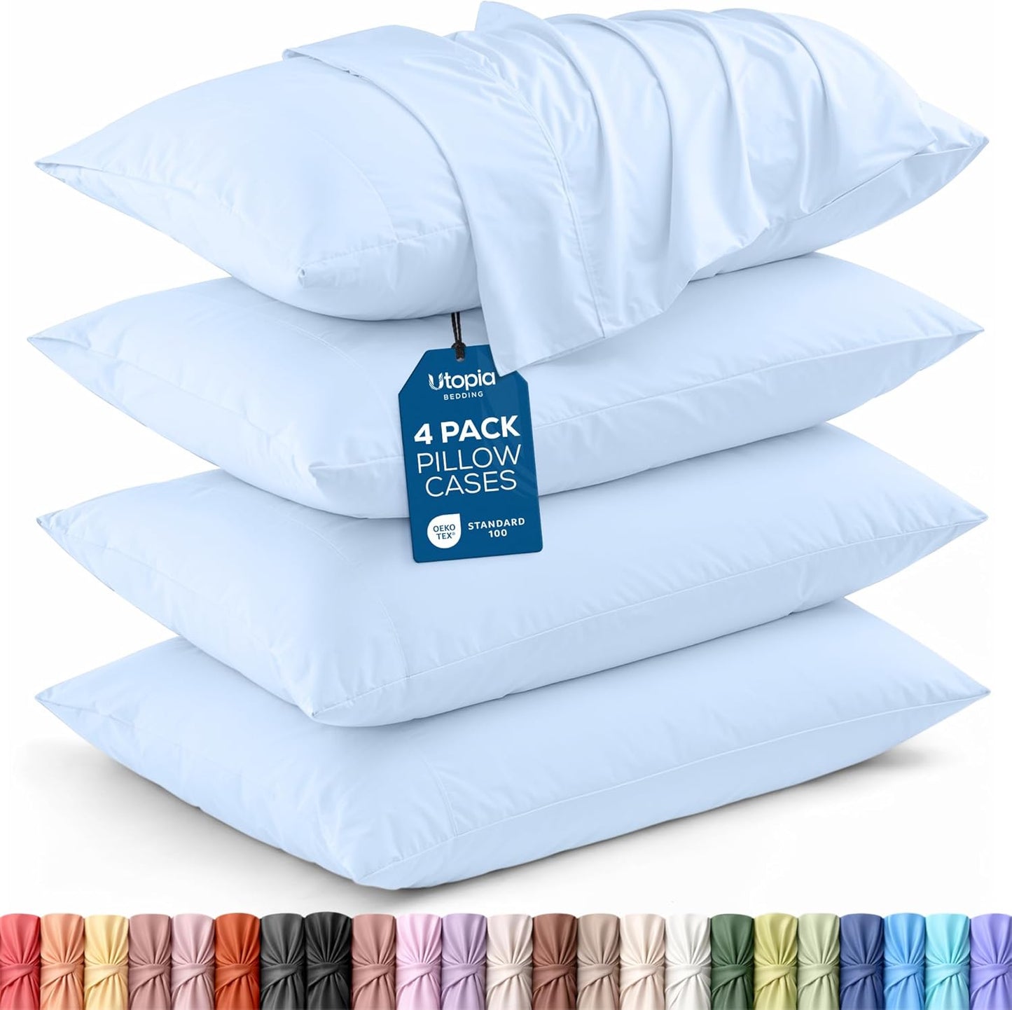 Utopia Bedding Queen Pillow Cases - Soft Brushed Microfiber - 4 Pack, Fade Resistant | Ice Blue 20x30 Inches