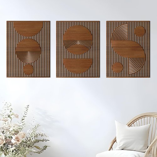 Homenthus Abstract Wood Wall Art - 3 Pcs Mid Century Modern Geometric Decor for Living Room & Office