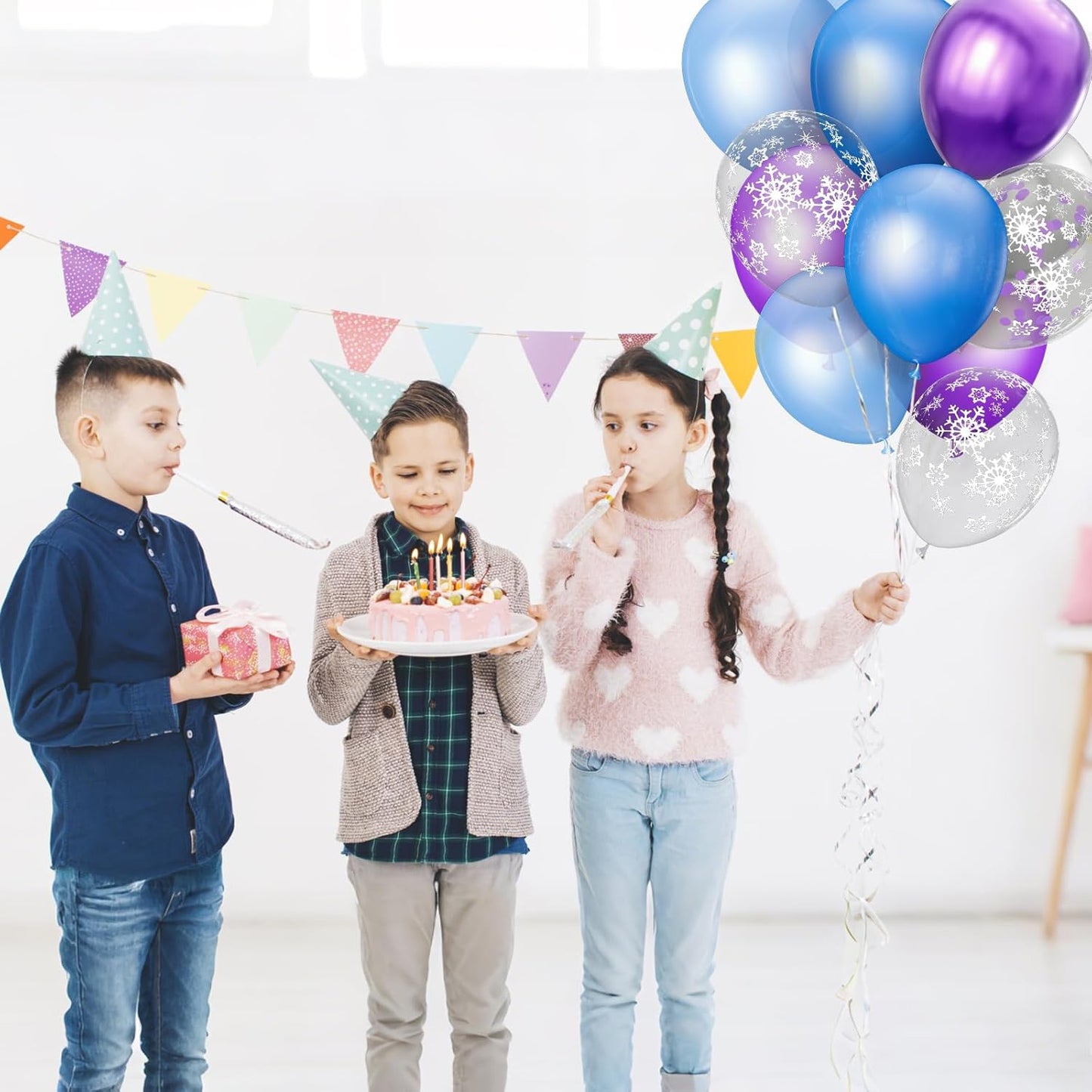 Skiennix 68Pcs Party Balloons Kit - 12 Inch Pearl Light Blue & Metallic Purple with Ribbons | Winter Theme Decor