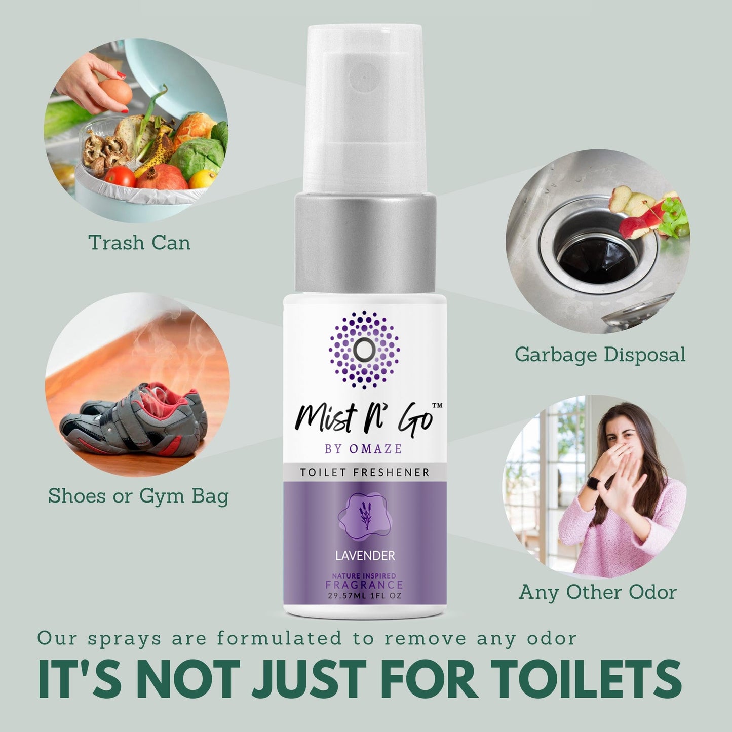 Mist N’ Go by Omaze Travel Bathroom Spray for Toilet Spray Odor Eliminator - Travel Toilet Spray for Bathroom Air Freshener Spray for Bathroom Deodorizer - Lavender Travel Size (1oz x2)