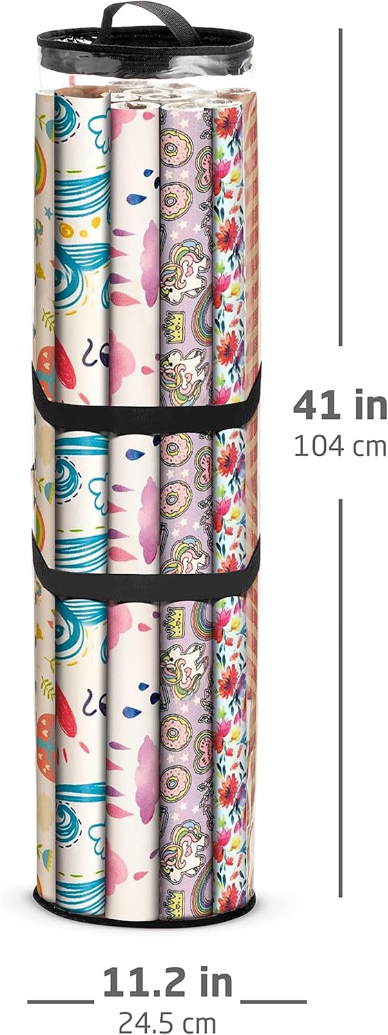 ZOBER Gift Wrap Storage Organizer - 40-Inch Waterproof PVC Holder for 25 Rolls - Black
