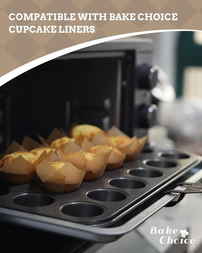Bake Choice Mini Muffin Pan - Nonstick 24-Cup Design with 200 Natural Cupcake Liners Included