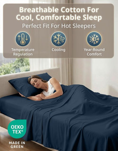 LANE LINEN Twin XL Sheet Sets - 600 Thread Count Sateen Weave - 100% Cotton Sheets for Hotel Quality Softness - 15'' Deep Pocket for Snug Fit to Your Mattress - Oeko Tex Certified - Denim
