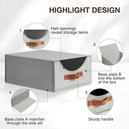 Homsorout Large Fabric Storage Bins - Collapsible Organizer Drawers for Clothes & Accessories | Grey 4-Pack