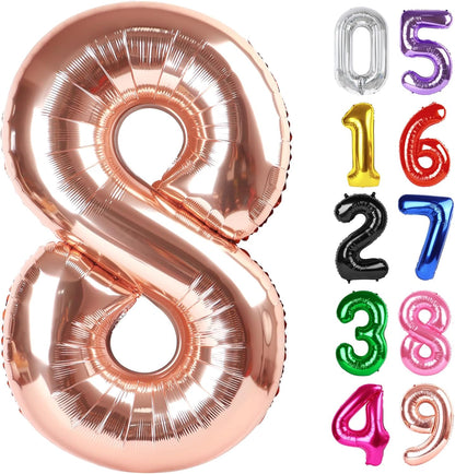 Rose Gold Number 8 Balloon - 40 Inch Giant Foil Balloon for 8th Birthday Party Decorations