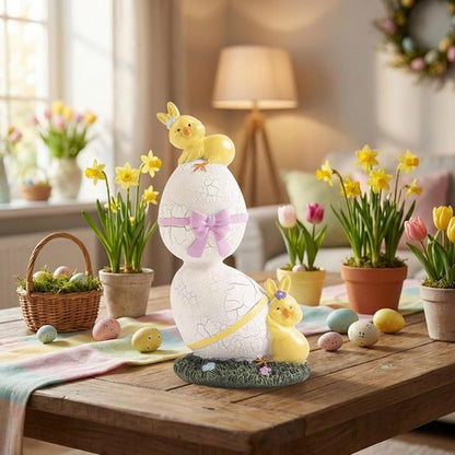 **Regine Switzerland Lighted Easter Eggs - Cute Resin Chick Figurines for Spring Decor | 6.5" H Purple & Green**
