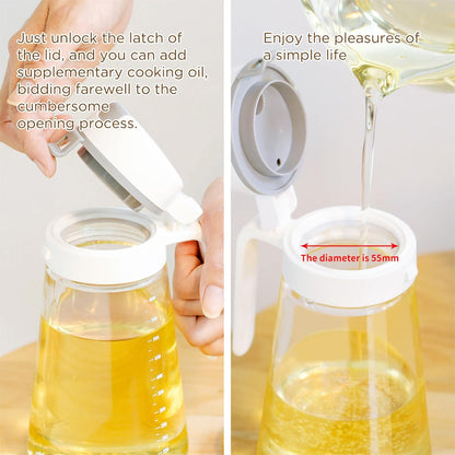 Skiennix Auto Flip Glass Olive Oil Dispenser - 22oz Clear Cruet with Measurement Scale