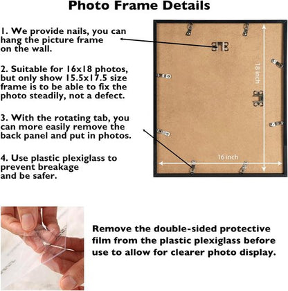 JCJMY 16x18 Picture Frame - Black Wall Gallery Frame for Horizontal & Vertical Photos