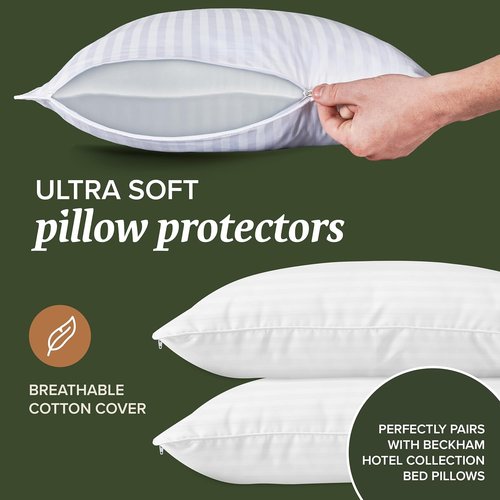 Beckham Hotel Collection Queen Size Pillows - Soft & Supportive | Set of 2 Pillow Protectors