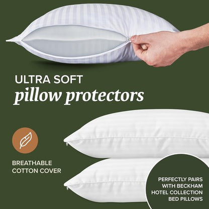 Beckham Hotel Collection Queen Size Pillows - Soft & Supportive | Set of 2 Pillow Protectors