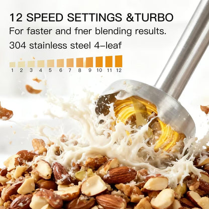 Skiennix 3-in-1 Immersion Hand Blender - Powerful 12-Speed Stick Blender with Titanium Blades