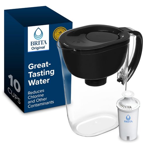 Brita Large Water Filter Pitcher - BPA-Free 10-Cup Capacity with SmartLight Indicator | Stretch Limo Black