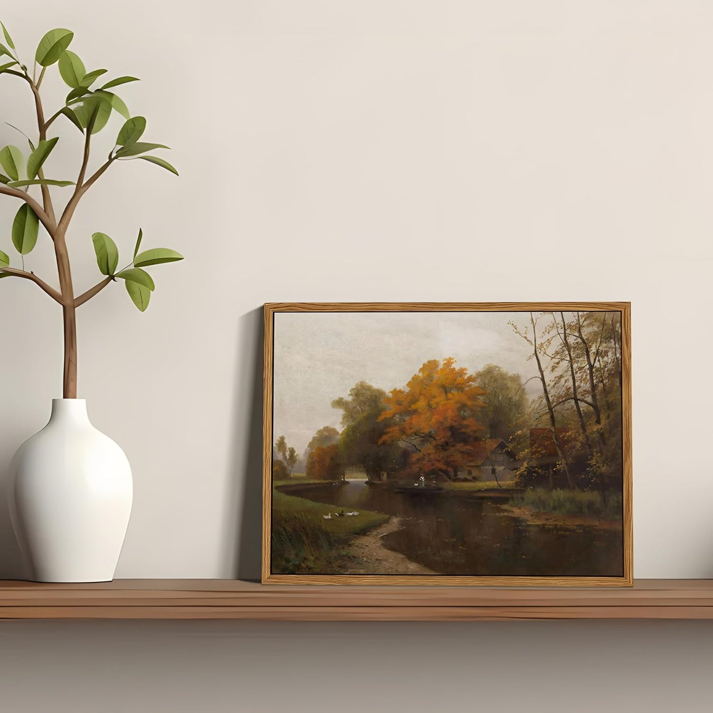 Vintage Autumn Canvas Wall Art by Floating Framed - Nature Landscape Print for Living Room, 8x10 Inch