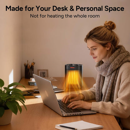 Pereysi Ceramic Personal Space Heater - 1000W/700W Low Wattage Electric Heater for Office & RV | Quiet Mini Design