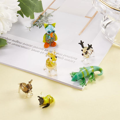 Skiennix 6Pcs Hand Blown Glass Figurines - Unique Christmas Reindeer, Birds, Giraffes & More for Home Decor & Gifts