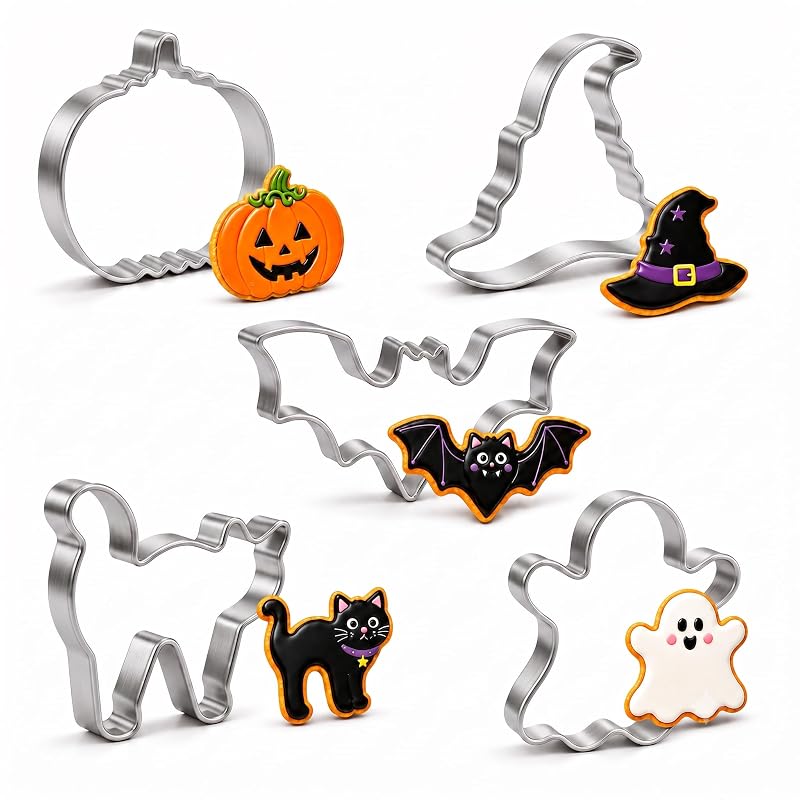 Halloween Cookie Cutters Set 5-Piece – Pumpkin, Bat, Ghost & More (Halloween medium)