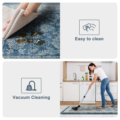 KIMODE Kitchen Mats Cushioned Anti Fatigue, Boho Oriental Kitchen Rugs Sets of 2, Blue Kitchen Mats for Floor, Padded Kitchen Floor Mat, Non Slip Standing Desk Mats for Sink Laundry Office