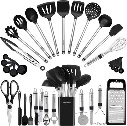 Skiennix Silicone Cooking Utensil Set - 33 Essential Kitchen Gadgets for Nonstick Cookware | Durable Spatula & Spoon Collection