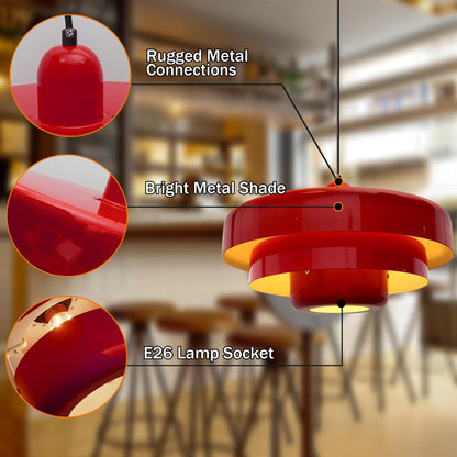 DoungRos Hanging Lamp Plug in Red Pendant Light Fixtures Mid Century Modern Pendant Lamp Nordic Style Pendant Lighting Metal Shade for Living Room Dining Room Bedroom Kitchen Island