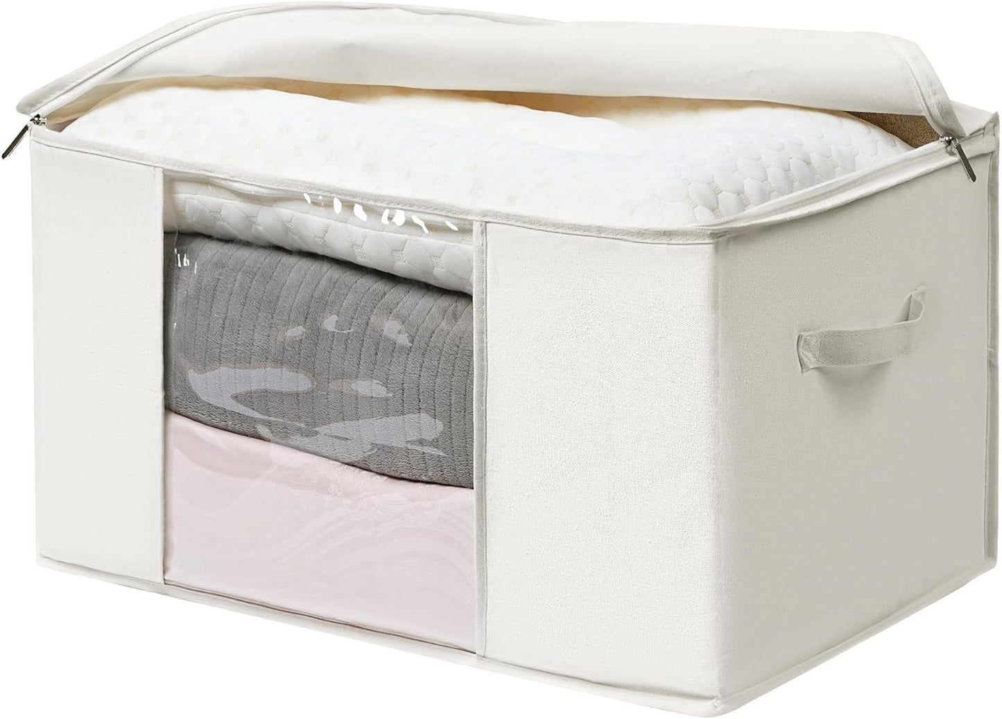 TYEERS Large Storage Bags - Zippered Cotton Blended Fabric Containers for Seasonal Clothes | 23.6x15.7x13.8 Inches, 2-Pack, Beige