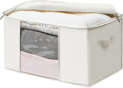 TYEERS Large Storage Bags - Zippered Cotton Blended Fabric Containers for Seasonal Clothes | 23.6x15.7x13.8 Inches, 2-Pack, Beige