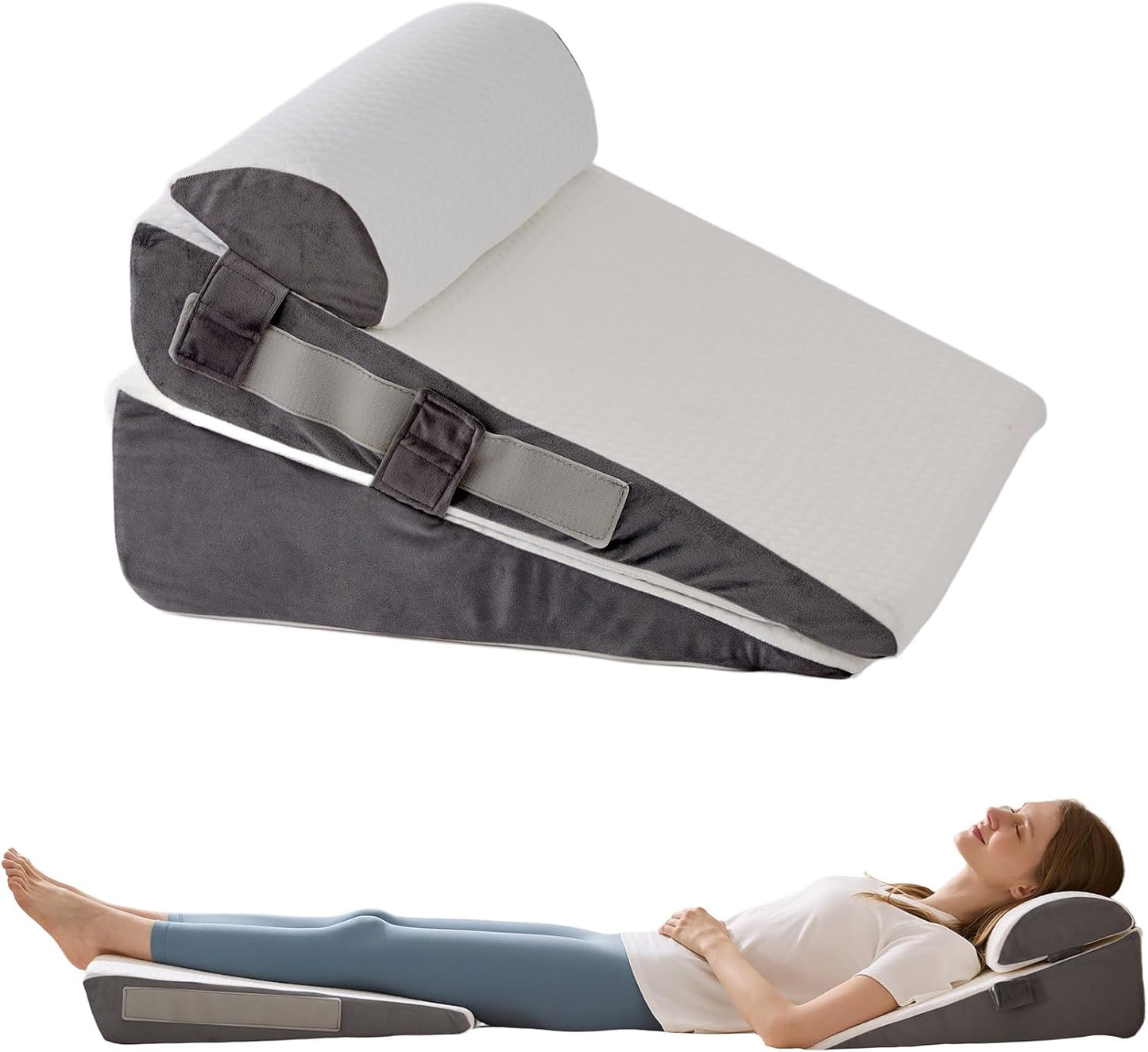 Regine Switzerland Wedge Pillow Set - Adjustable Memory Foam for Acid Reflux Relief | 3-Piece White & Grey