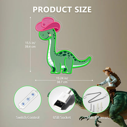 ZLOOREE Cowgirl Dinosaur Neon Signs for Wall Decor, Dimmable Cowboy Dinosaur Neon Light for Teen Boys Girls Bedroom Decor, Animals Led Light Up Signs for Birthday Party Gifts