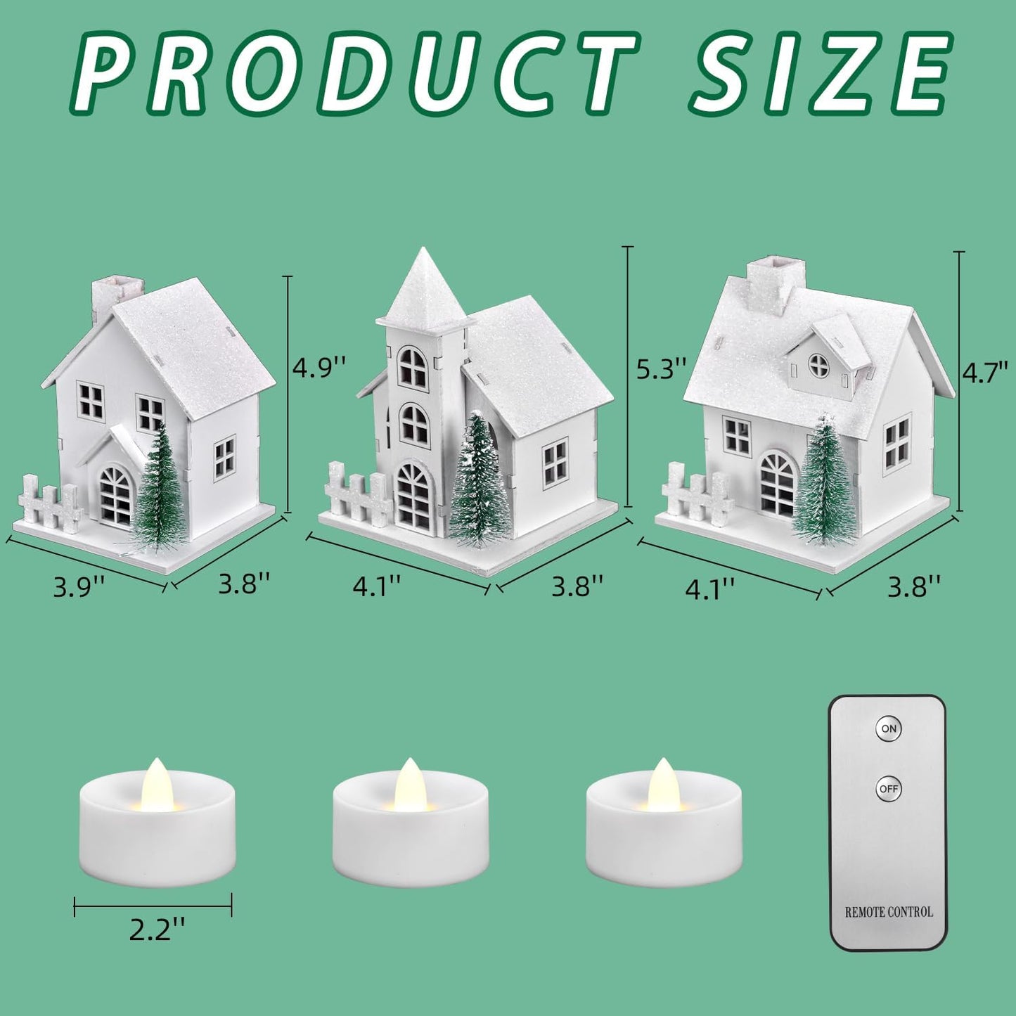 Regine Switzerland Christmas Village Set - 3 White Xmas Houses with Remote-Control LED Candles | Indoor Table Decor