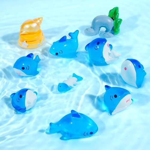Exasinine Mini Resin Shark Figurines - Adorable Ocean Decor Set for Fish Tanks & Fairy Gardens (10pcs)