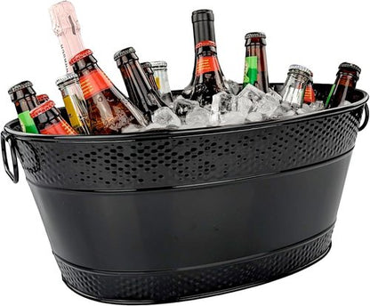 BREKX Colt Black Galvanized Beverage Tub with Handles, 16-Bottle Metal Bucket Ice Cooler to Chill Drinks, Oval Metal Basket for Drinks or Storage Bin - 15 Quarts (4 Gallon)