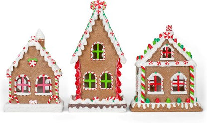 Mark Feldstein & Associates Gingerbread Village Tea Light Figurines - Red Porcelain Set of 3 (8 Inch)